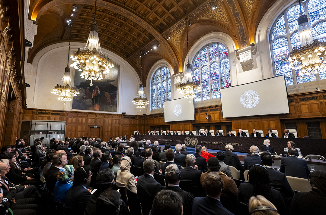View of the ICJ courtroom at the start of the hearing
