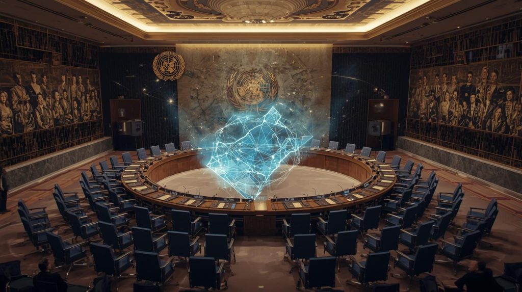 AI generated Image - Gaza map in the center of the UNSC room