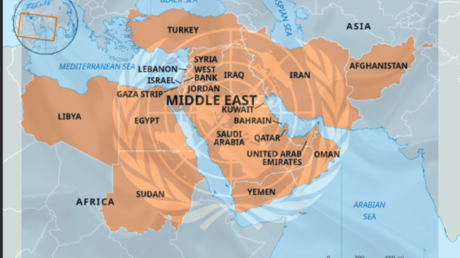 Middle East and UN flag