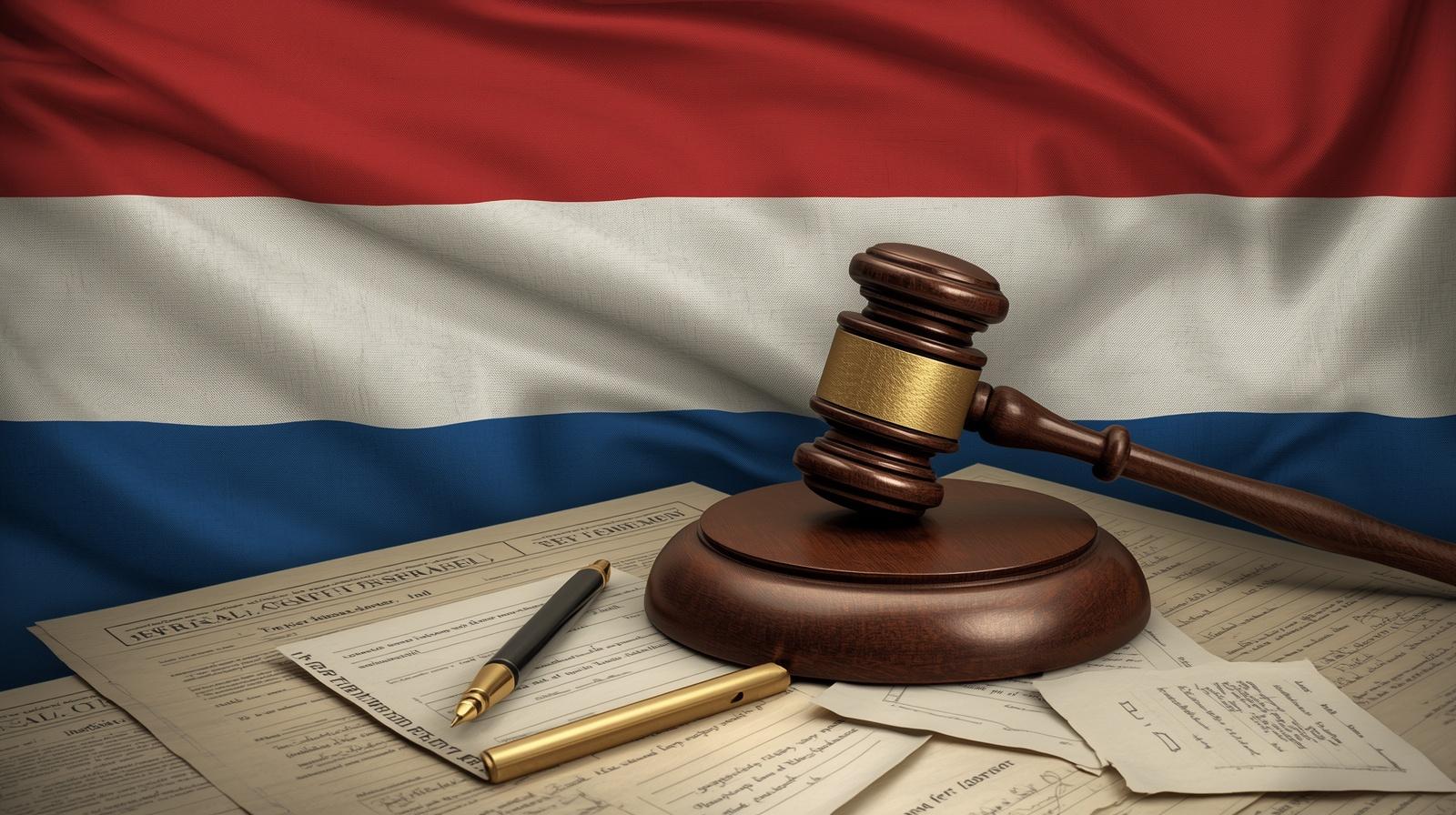 image of the Dutch flag, law, and documents